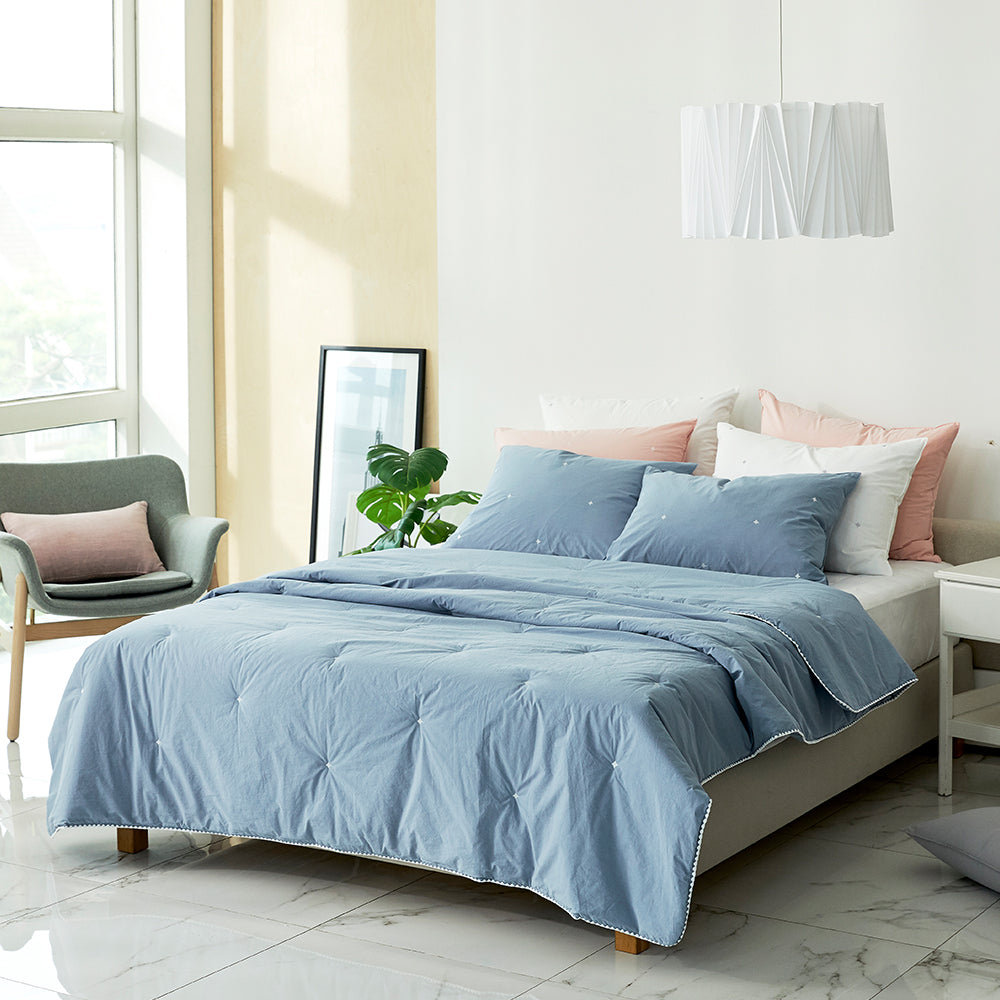 [12th Restocked] High-Density Percale Cotton Comforter Set in Sky Blue