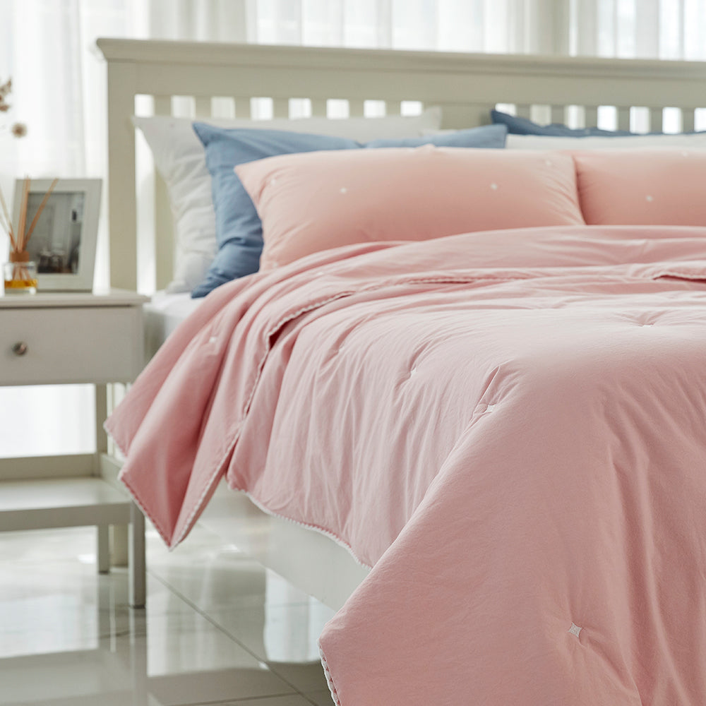 [12th Restocked] High-Density Percale Cotton Comforter Set in Light Pink