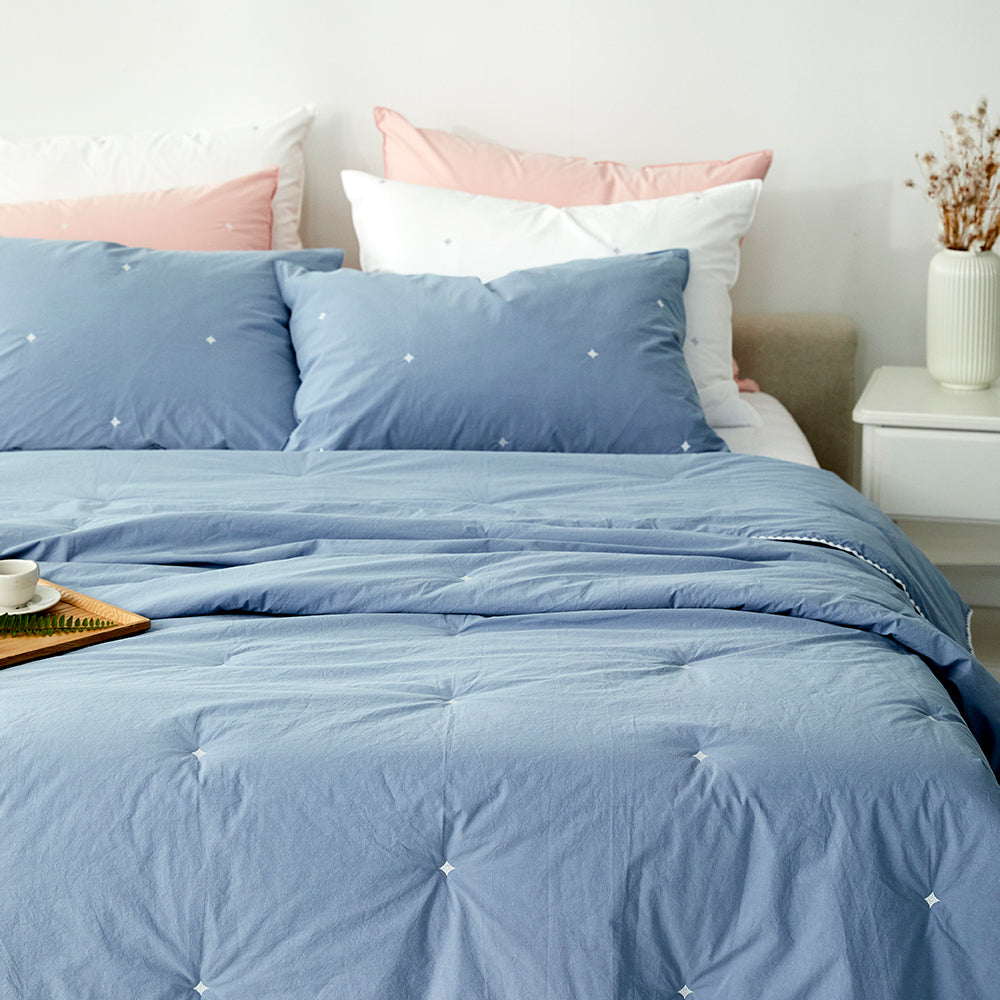 [12th Restocked] High-Density Percale Cotton Comforter Set in Sky Blue