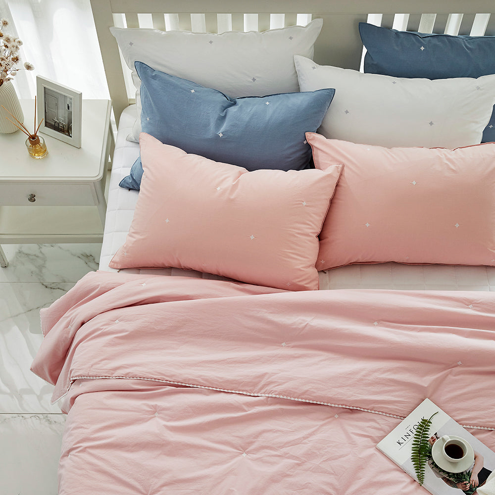 [12th Restocked] High-Density Percale Cotton Comforter Set in Light Pink