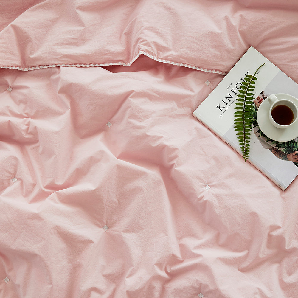 [12th Restocked] High-Density Percale Cotton Comforter Set in Light Pink