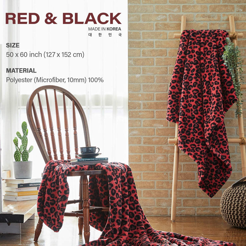 Leopard Sherpa Throw Blanket - Red & Black