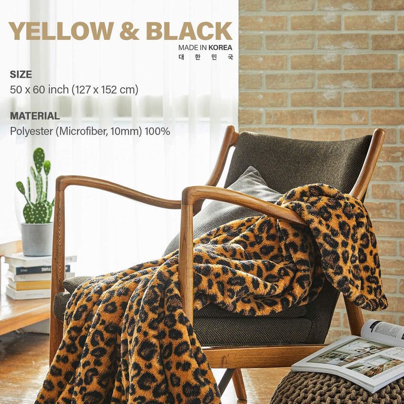 Leopard Sherpa Throw Blanket - Yellow & Black