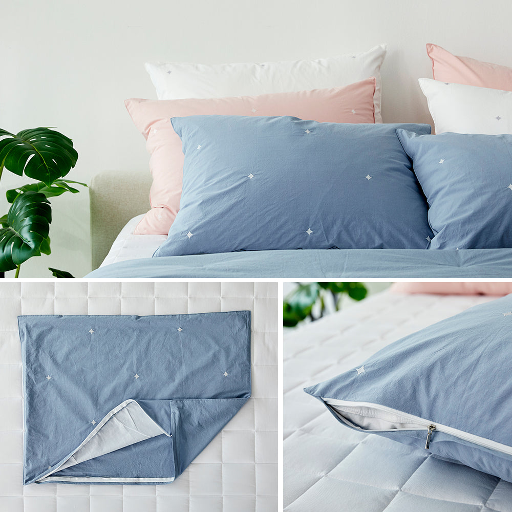 [12th Restocked] High-Density Percale Cotton Comforter Set in Sky Blue