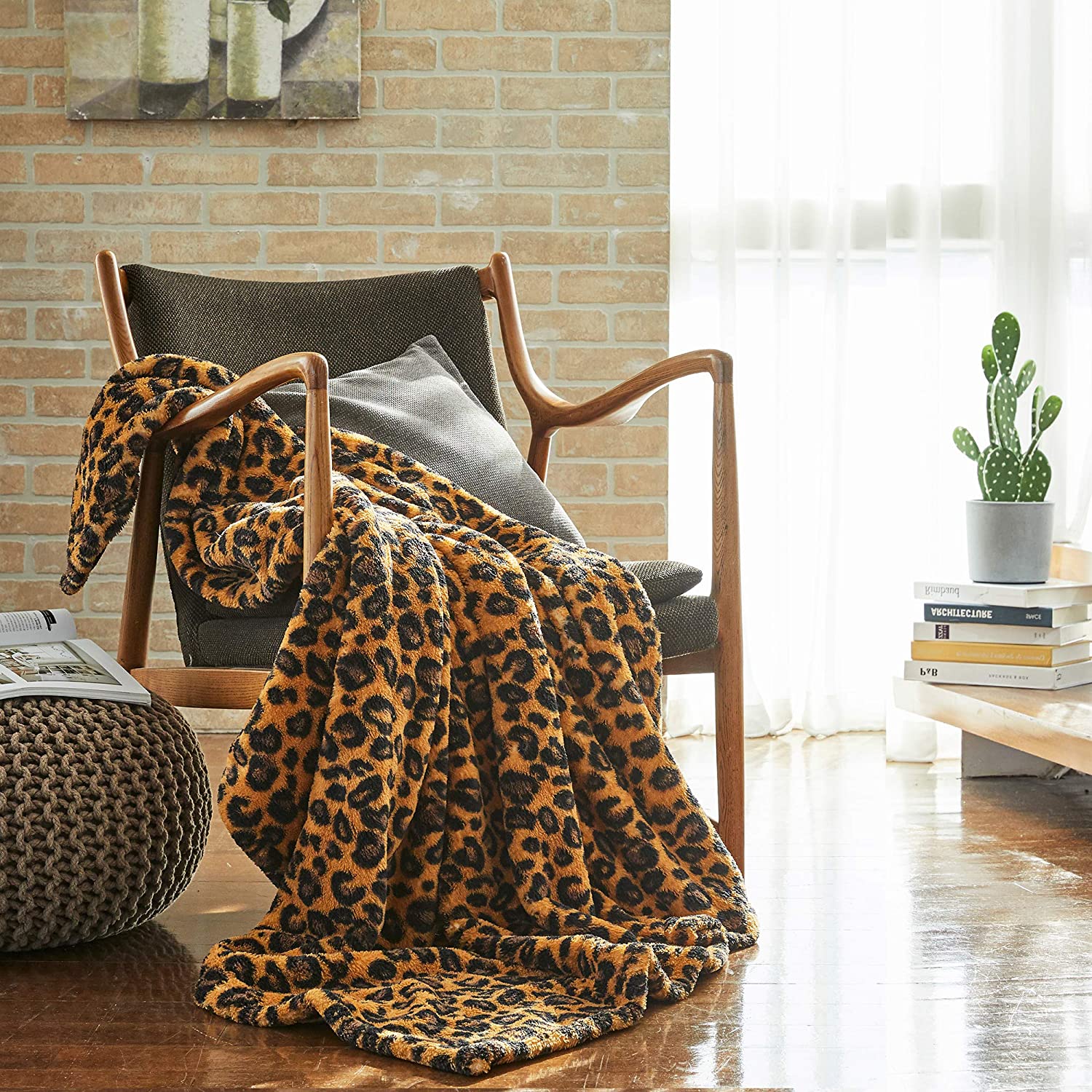 Leopard Sherpa Throw Blanket - Yellow & Black