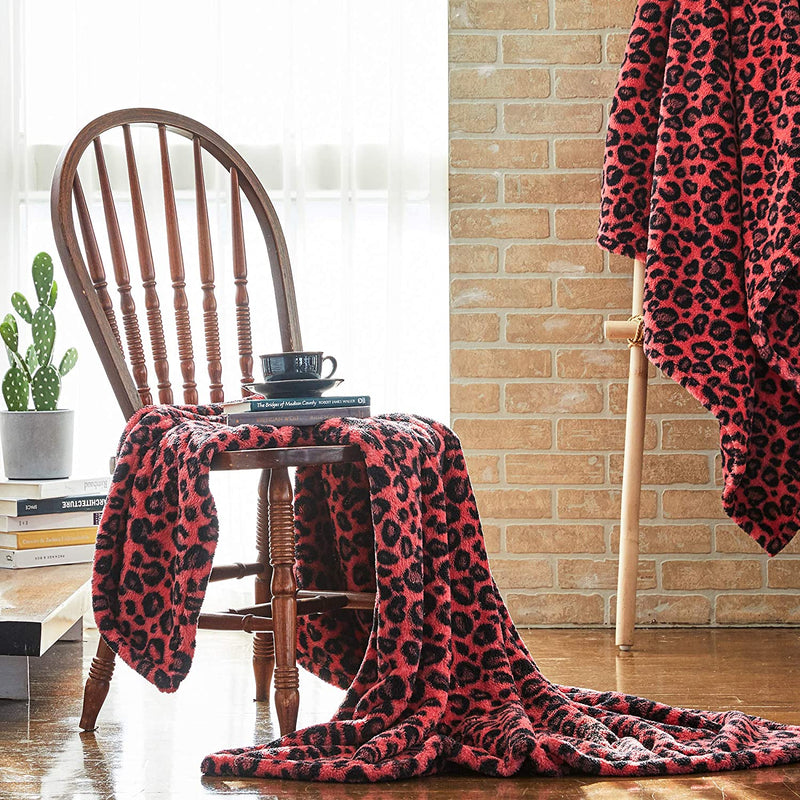 Leopard Sherpa Throw Blanket - Red & Black