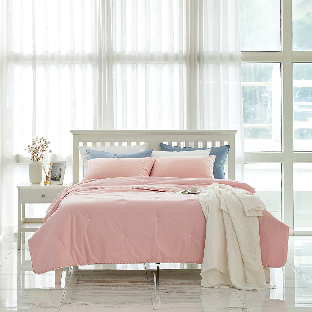 [12th Restocked] High-Density Percale Cotton Comforter Set in Light Pink