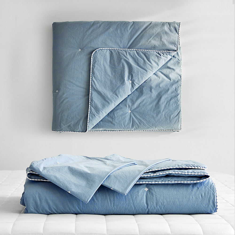 [12th Restocked] High-Density Percale Cotton Comforter Set in Sky Blue
