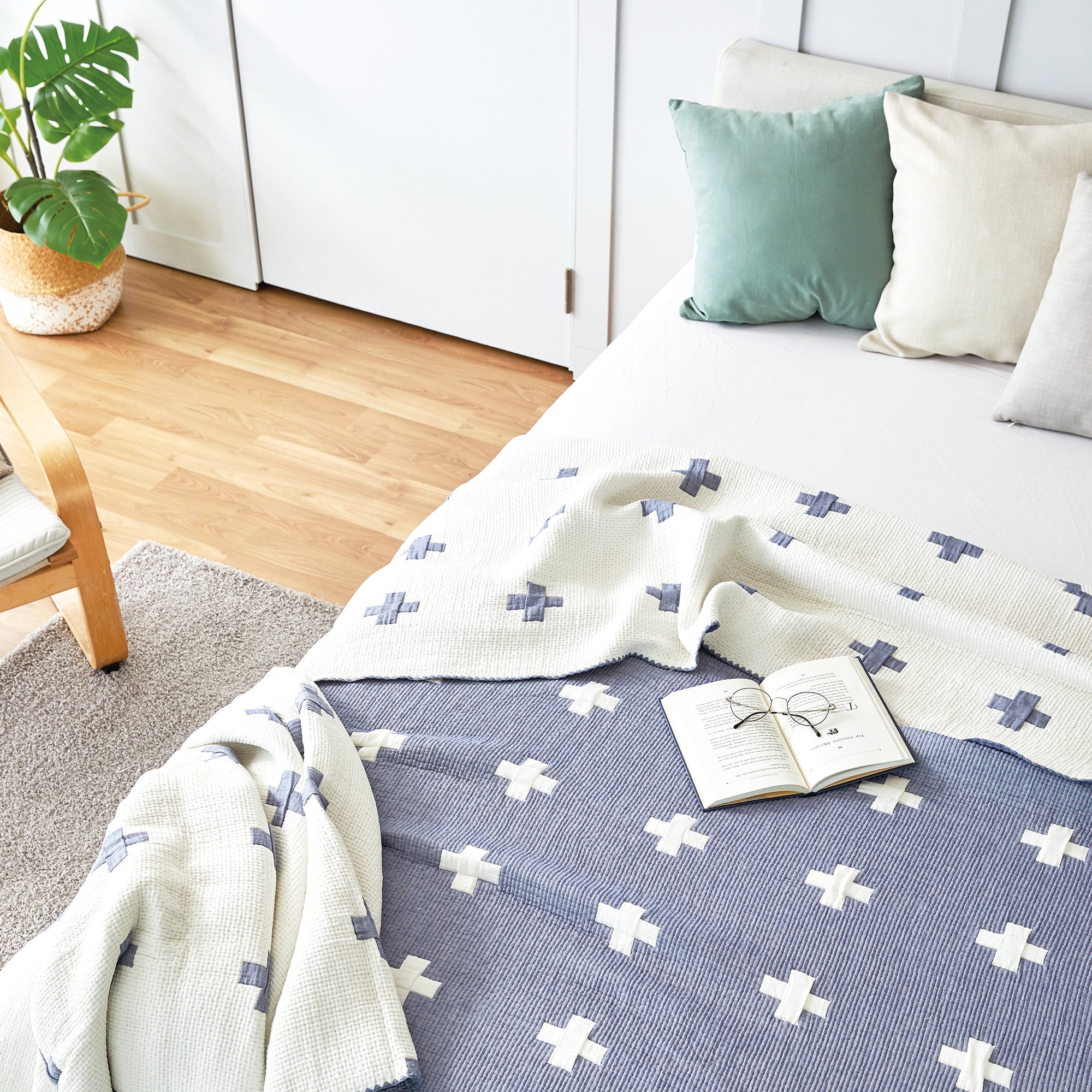 Triple Layer Modal Blanket in Blue & Cross