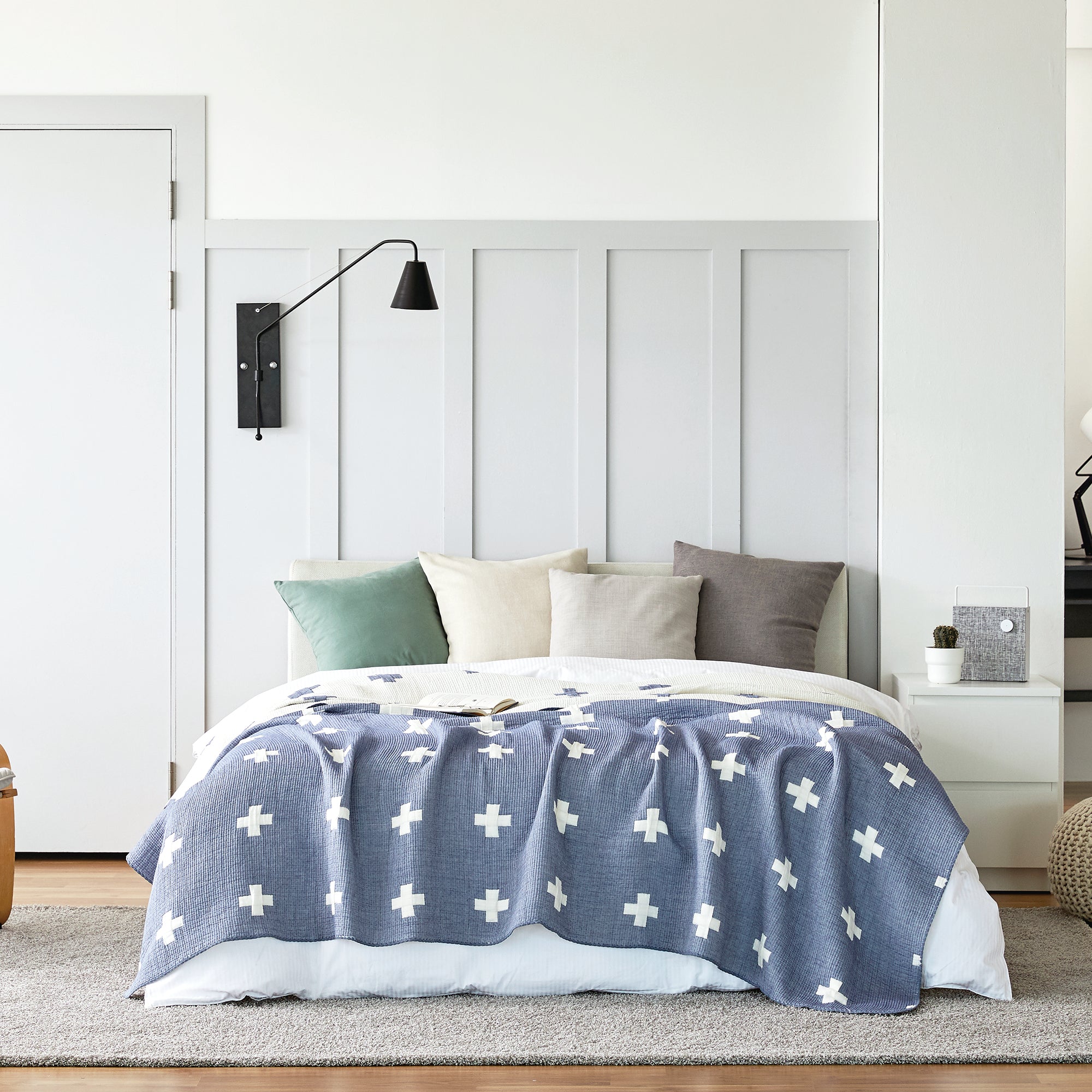 Triple Layer Modal Blanket in Blue & Cross