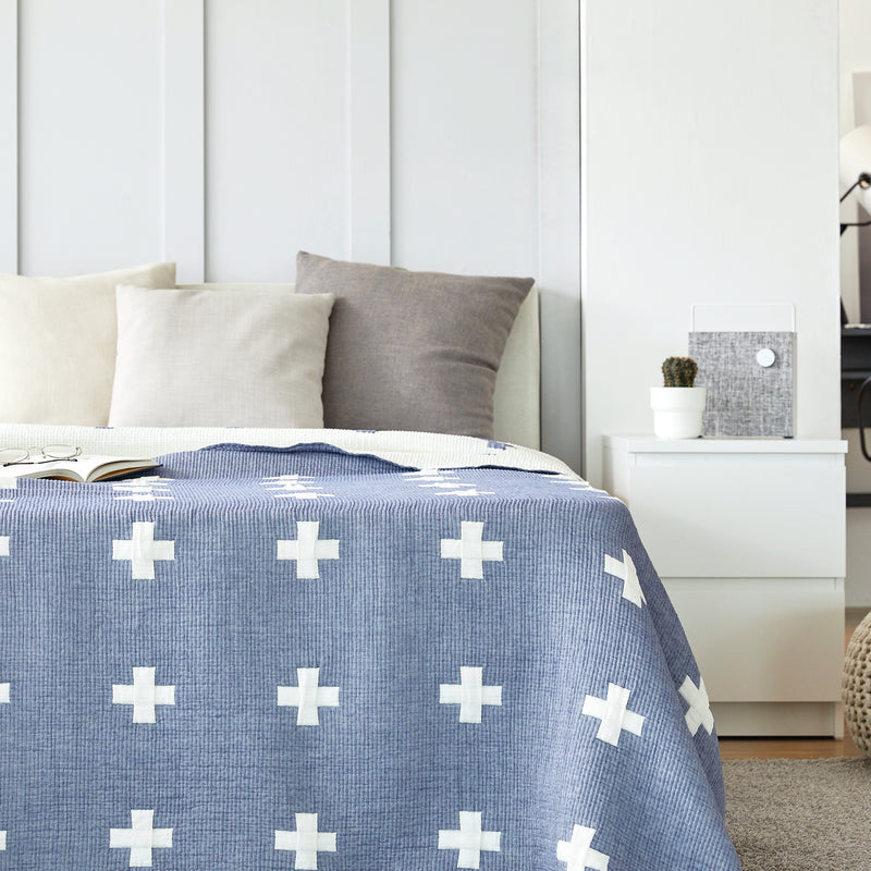 Triple Layer Modal Blanket in Blue & Cross