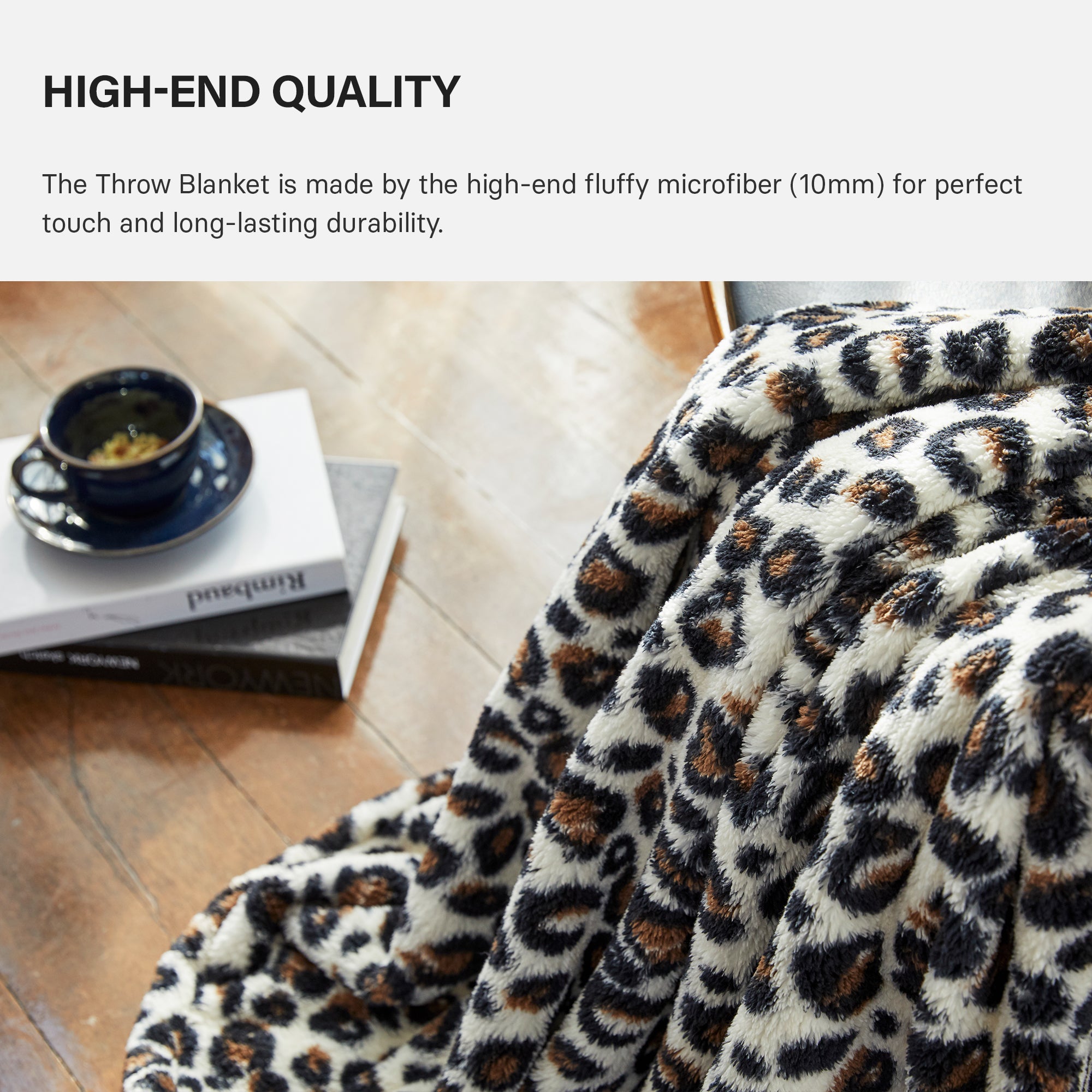 Leopard Sherpa Throw Blanket Beige Brown