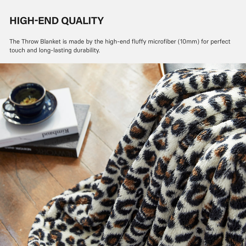 Leopard Sherpa Throw Blanket - Beige & Brown
