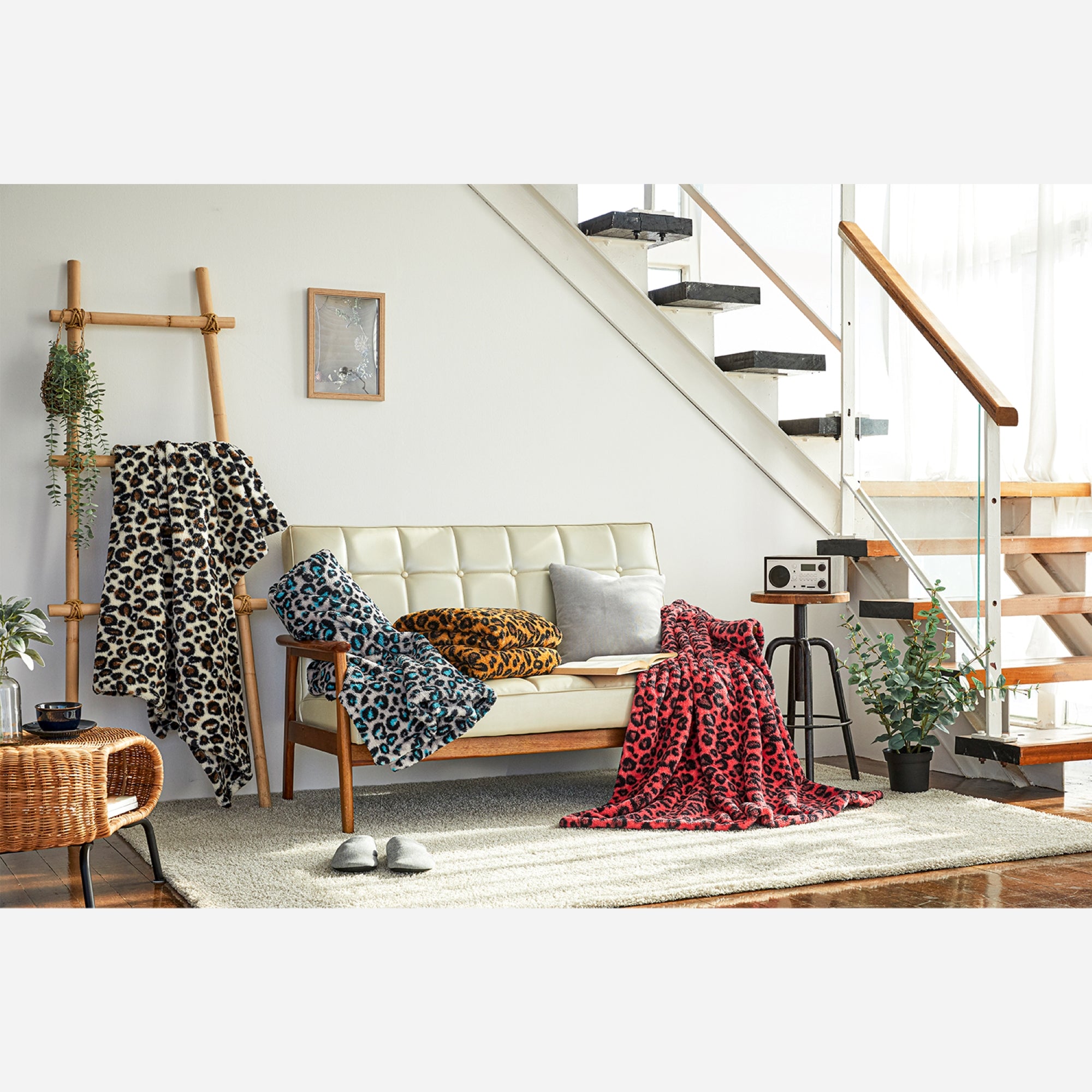 Leopard Sherpa Throw Blanket - Beige & Brown
