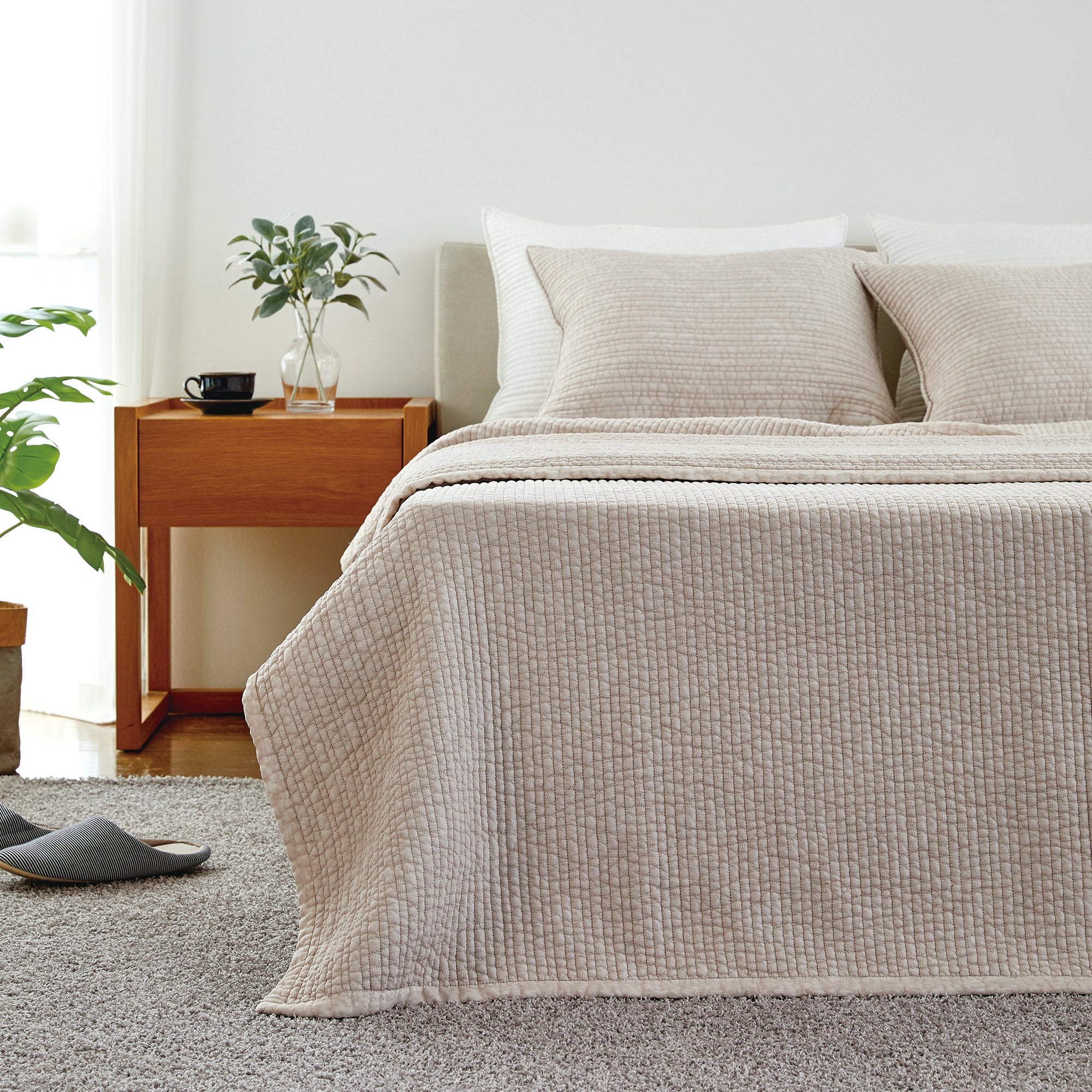 Viscose Rayon Quilt & Bedspread in Beige