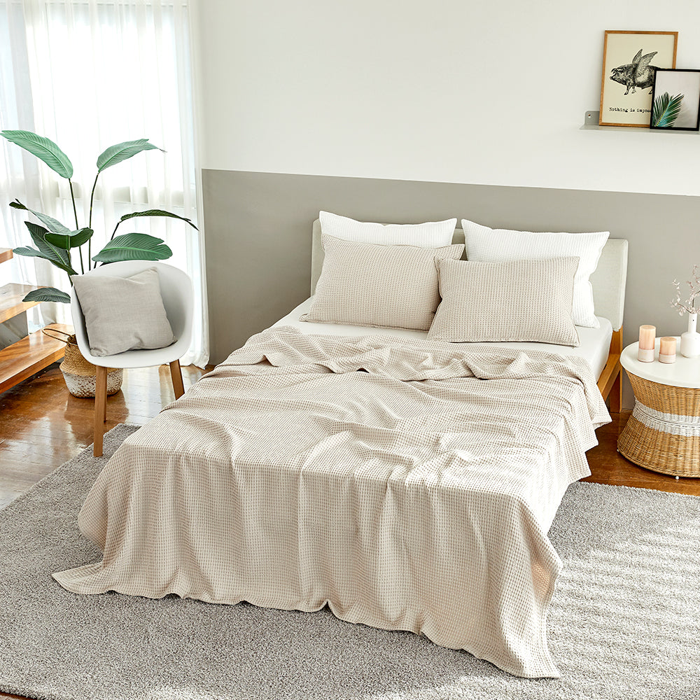 Natural Material Modal Waffle Blanket in Beige