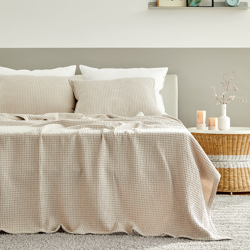 Natural Material Modal Waffle Blanket in Beige