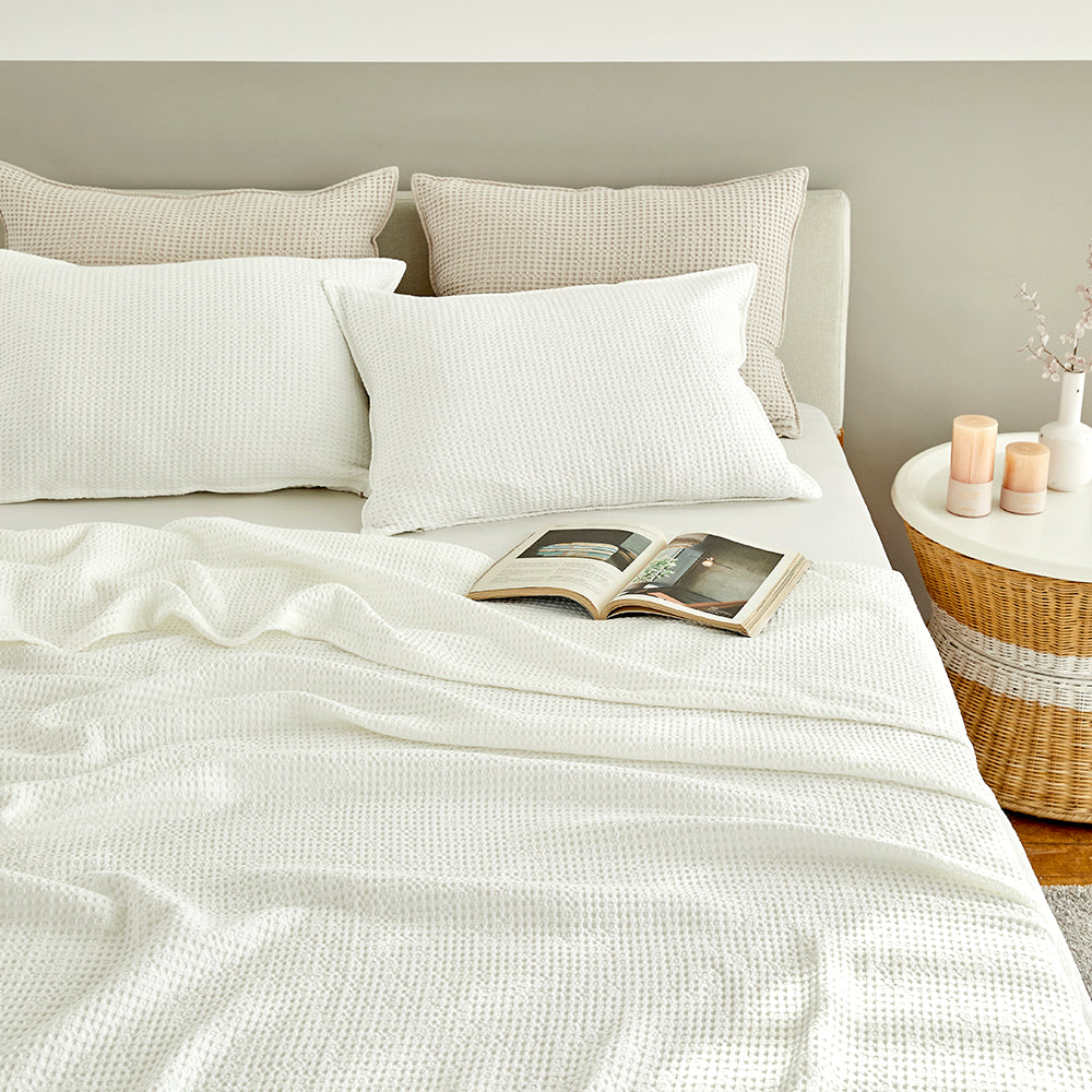 Natural Material Modal Waffle Blanket in Ivory