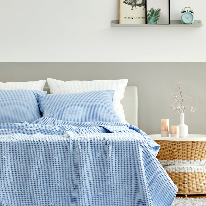 Natural Material Modal Waffle Blanket in Sky Blue