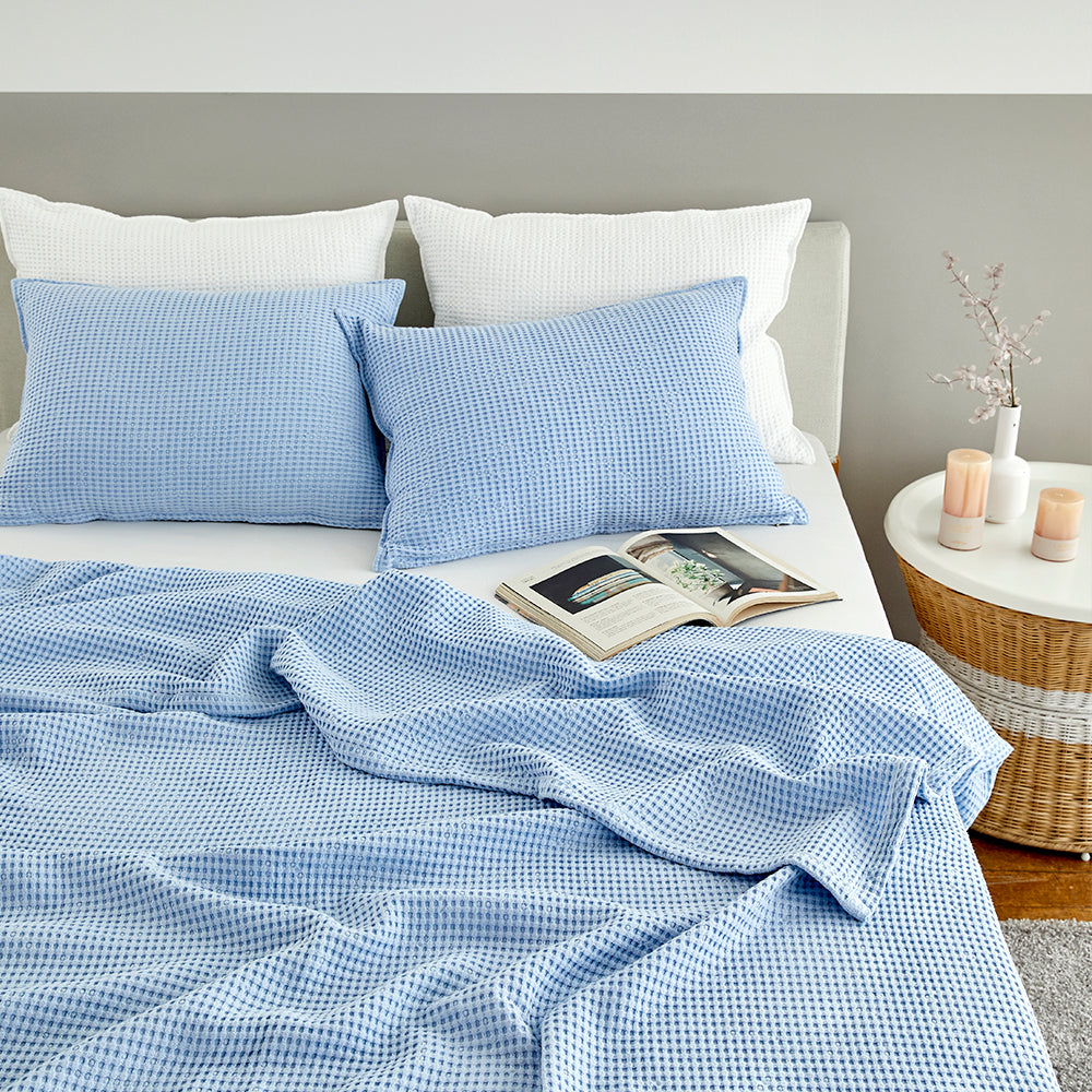 Natural Material Modal Waffle Blanket in Sky Blue