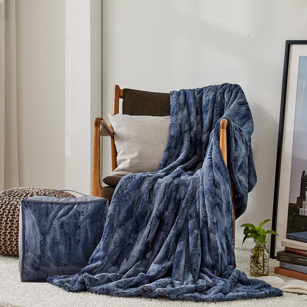 Premium Faux Fur Minky Blanket - Tan Navy Premium Faux Fur Minky Blanket - Tan Navy