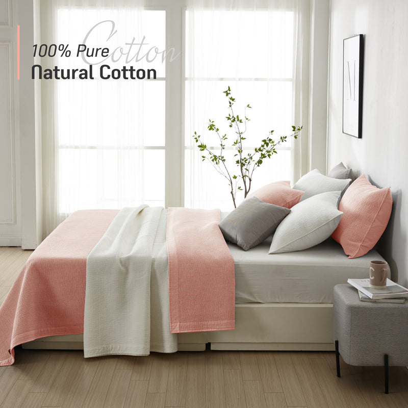 Pure Cotton Line Quilt Set in Peach Pink