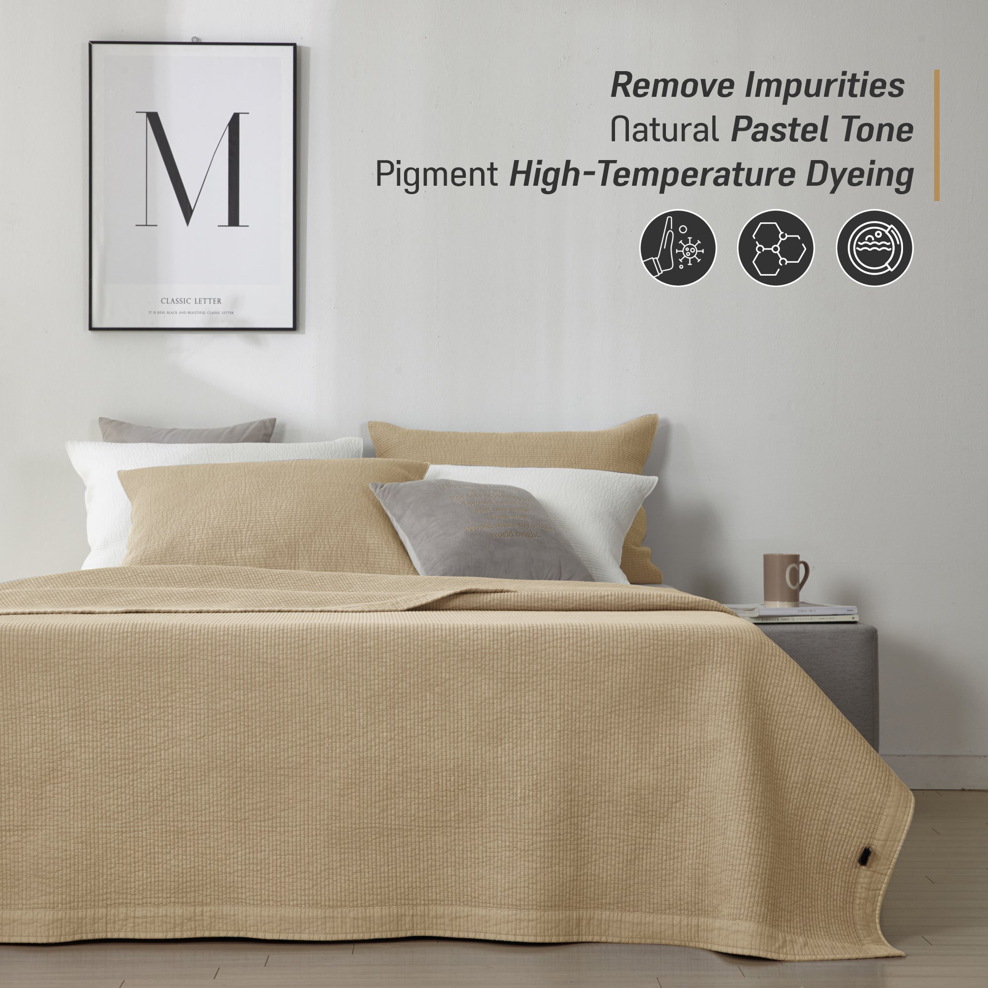 Pure Cotton Line Quilt Set in Beige