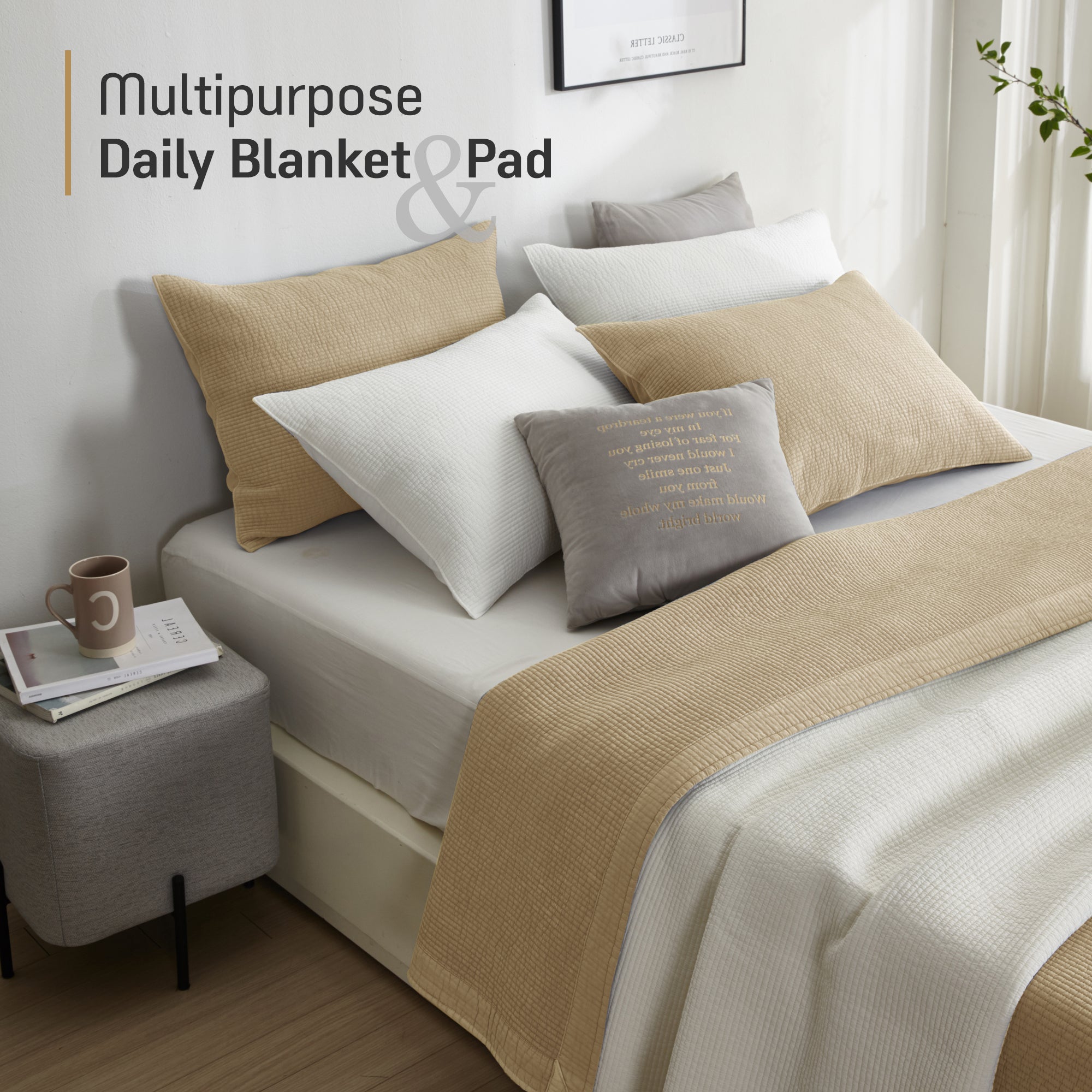 Pure Cotton Line Quilt Set in Beige