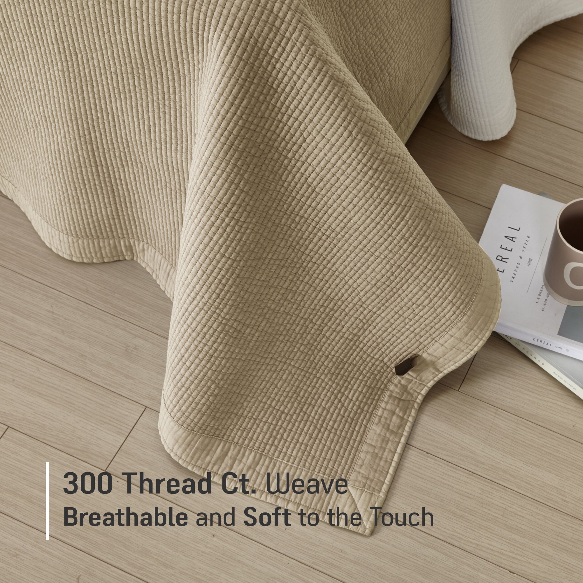 Pure Cotton Line Quilt Set in Beige