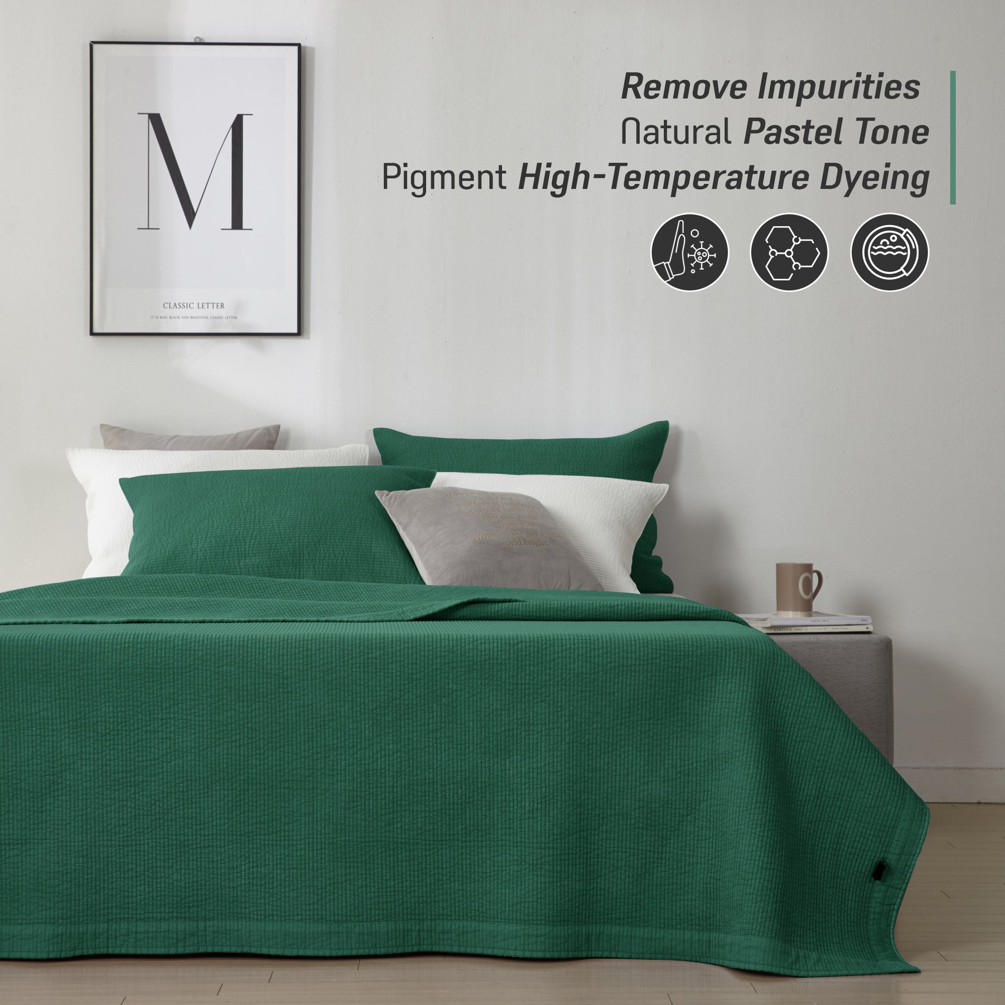 Pure Cotton Line Quilt Set in Forest Green