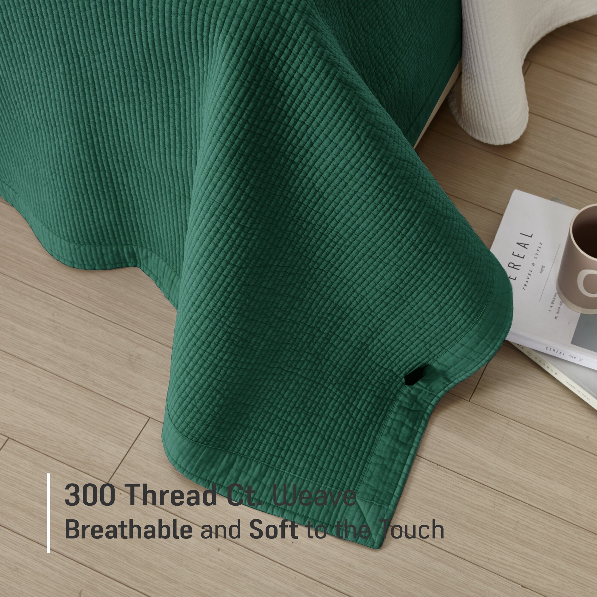 Pure Cotton Line Quilt Set in Forest Green