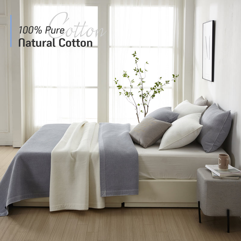 Pure Cotton Line Quilt Set in Pale Blue