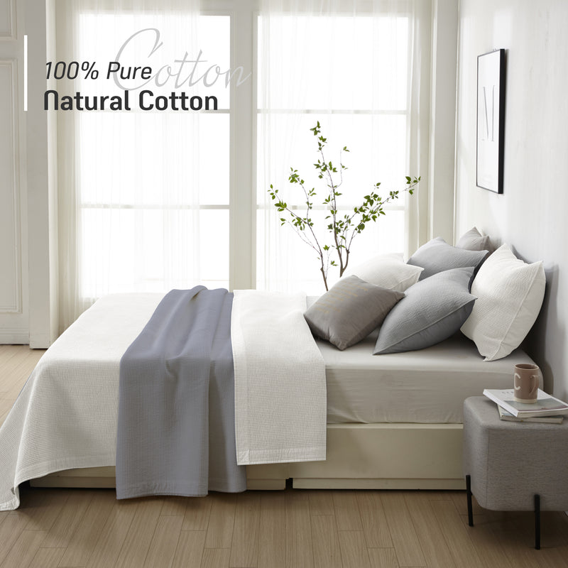 Pure Cotton Line Quilt Set in White