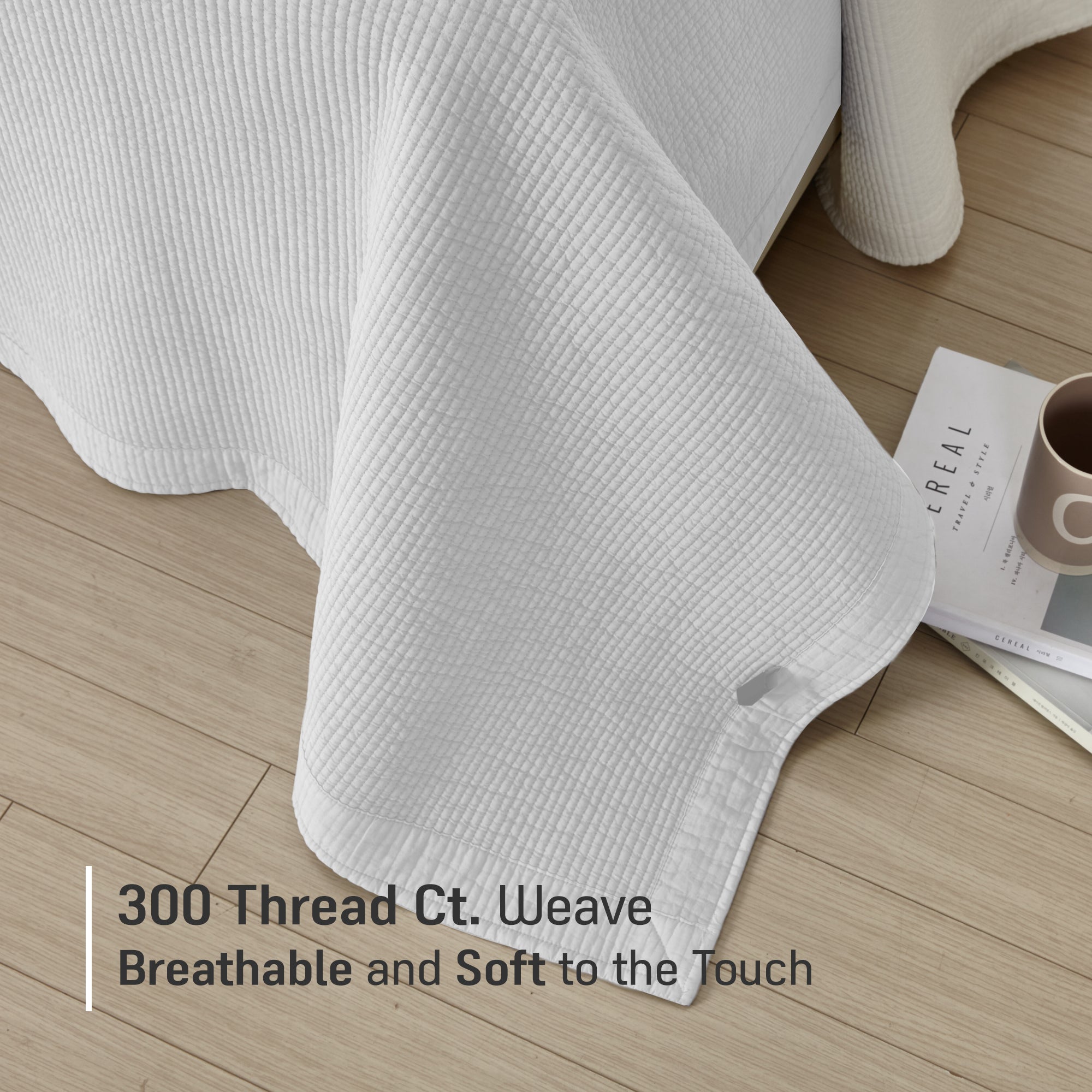 Pure Cotton Line Quilt Set in White