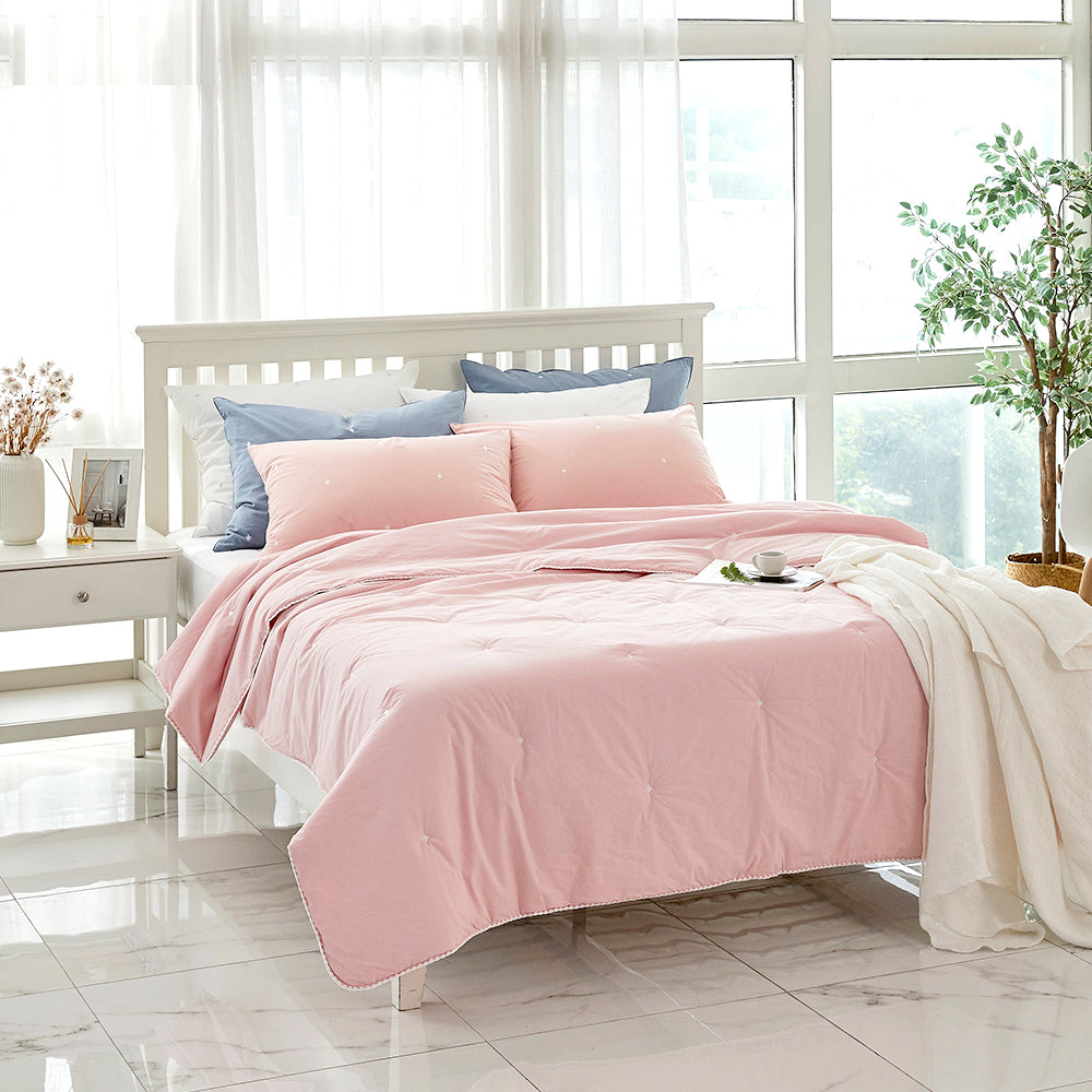 [12th Restocked] High-Density Percale Cotton Comforter Set in Light Pink