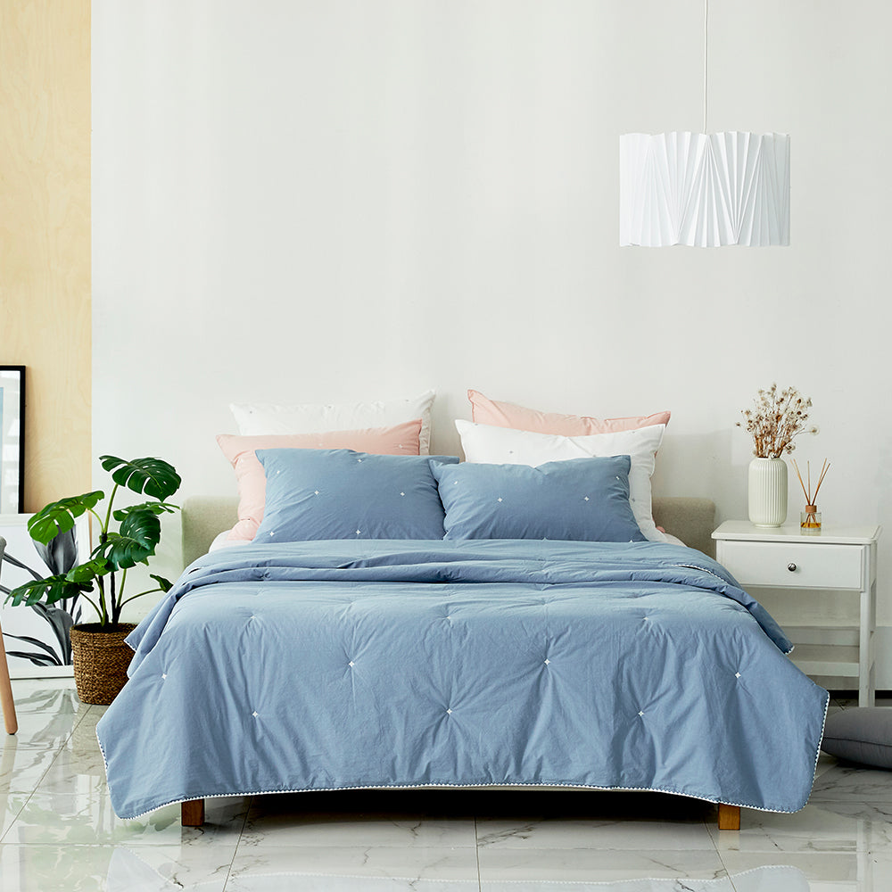 [12th Restocked] High-Density Percale Cotton Comforter Set in Sky Blue