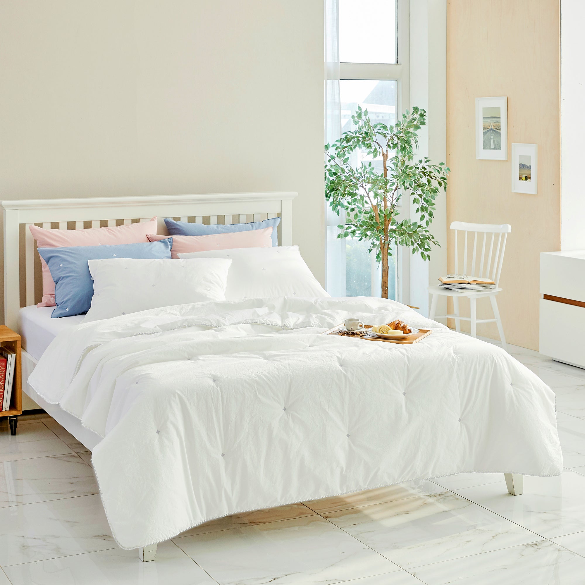 [12th Restocked] High-Density Percale Cotton Comforter Set in White