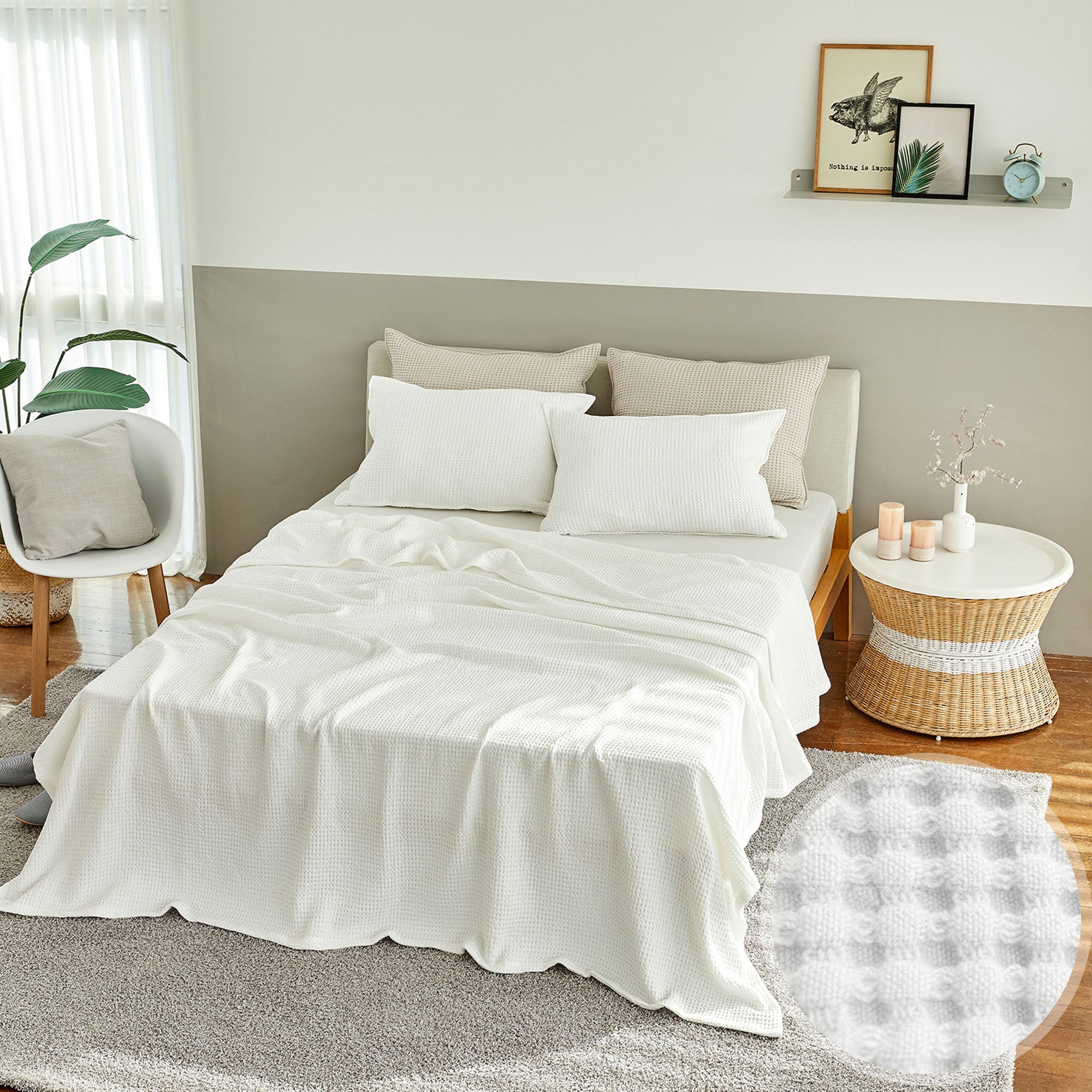 Natural Material Modal Waffle Blanket in Ivory