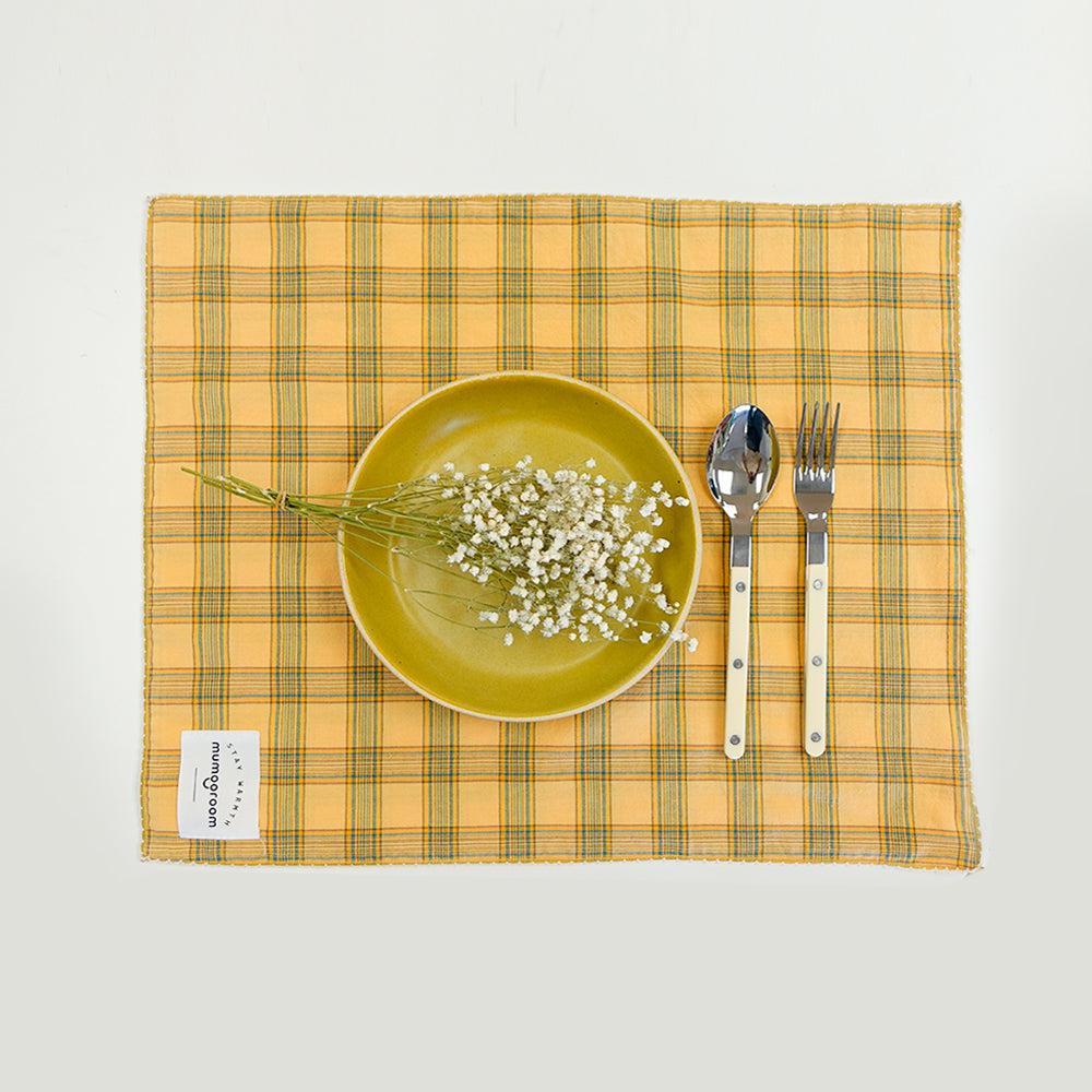 Sweet Pastel Check Place Mat, Dish Cloth ( Yellow, Pink, Light Green)